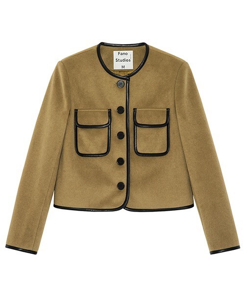 Fano Studios(ファノ ストゥディオズ)の「【Fano Studios】Leather piping collarless short jacket FD21W130(ノーカラージャケット・レディース・ブラウン・M/S/L)」の11枚目の写真
