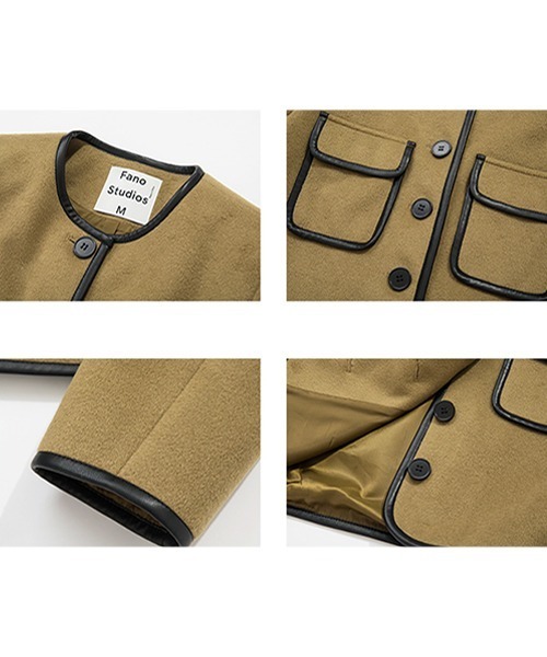 Fano Studios(ファノ ストゥディオズ)の「【Fano Studios】Leather piping collarless short jacket FD21W130(ノーカラージャケット・レディース・ブラウン・M/S/L)」の13枚目の写真