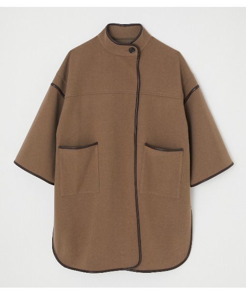 AZUL by moussy(アズールバイマウジー)の「COLLARLESS PONCHO COAT/カラーレスポンチョコート(ポンチョ・レディース・ライトブラウン/ブラック・FREE)」の2枚目の写真
