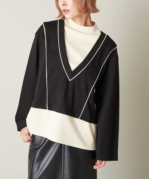 A de a.v.v（アードアー・ヴェ・ヴェ）の「配色レイヤード風スウェット（スウェット・レディース・ブラウン/ブラック・36/38）」の2枚目の写真