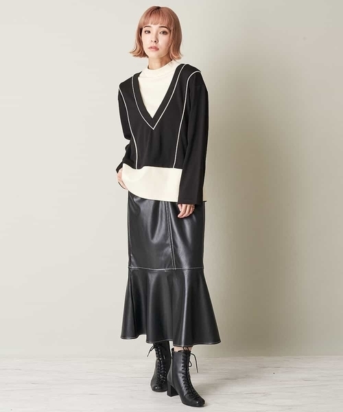 A de a.v.v（アードアー・ヴェ・ヴェ）の「配色レイヤード風スウェット（スウェット・レディース・ブラウン/ブラック・36/38）」の5枚目の写真