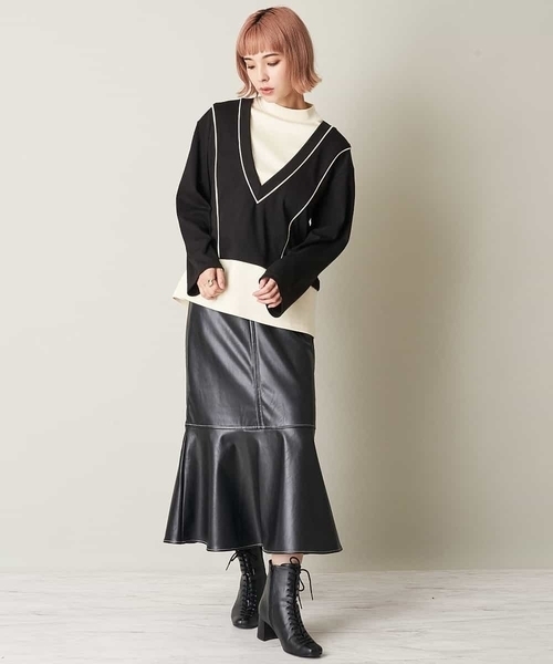 A de a.v.v（アードアー・ヴェ・ヴェ）の「配色レイヤード風スウェット（スウェット・レディース・ブラウン/ブラック・36/38）」の6枚目の写真