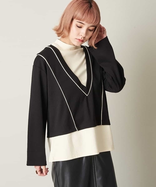 A de a.v.v（アードアー・ヴェ・ヴェ）の「配色レイヤード風スウェット（スウェット・レディース・ブラウン/ブラック・36/38）」の8枚目の写真