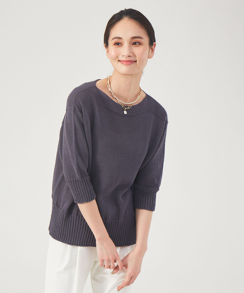 qualite（カリテ）の「ギマコットンボートネックニット（ニット/セーター・レディース・オフホワイト/チャコールグレー/ブルー・フリー）」の2枚目の写真