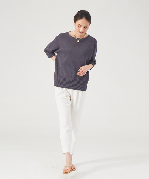 qualite（カリテ）の「ギマコットンボートネックニット（ニット/セーター・レディース・オフホワイト/チャコールグレー/ブルー・フリー）」の4枚目の写真