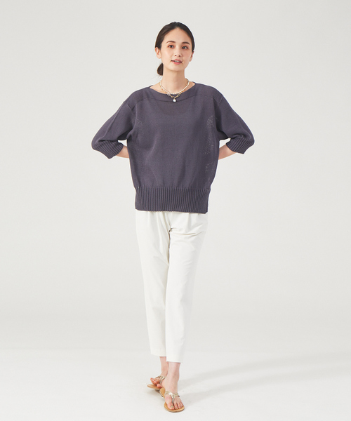 qualite（カリテ）の「ギマコットンボートネックニット（ニット/セーター・レディース・オフホワイト/チャコールグレー/ブルー・フリー）」の5枚目の写真