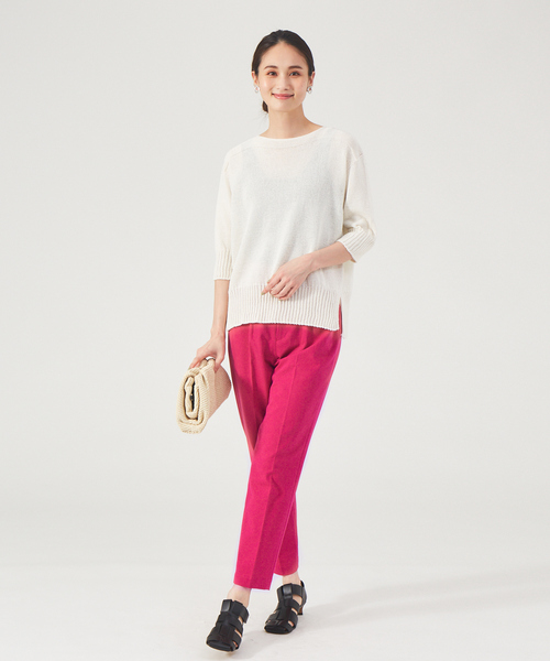 qualite（カリテ）の「ギマコットンボートネックニット（ニット/セーター・レディース・オフホワイト/チャコールグレー/ブルー・フリー）」の6枚目の写真