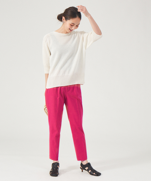 qualite（カリテ）の「ギマコットンボートネックニット（ニット/セーター・レディース・オフホワイト/チャコールグレー/ブルー・フリー）」の8枚目の写真