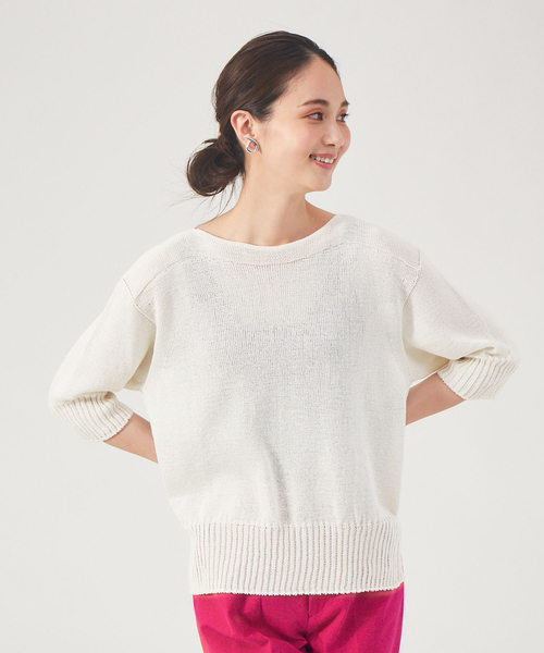 qualite（カリテ）の「ギマコットンボートネックニット（ニット/セーター・レディース・オフホワイト/チャコールグレー/ブルー・フリー）」の9枚目の写真