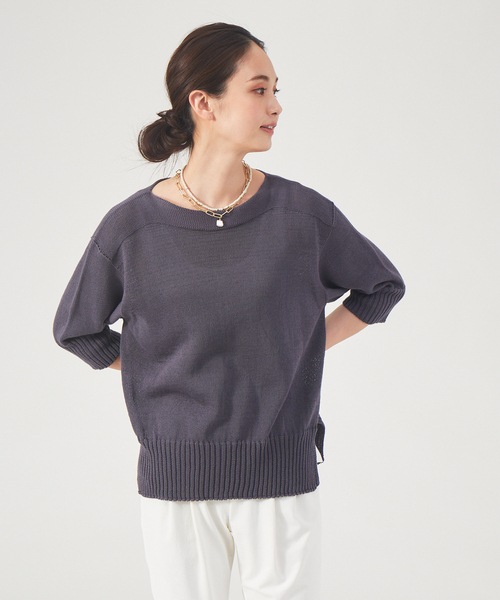 qualite（カリテ）の「ギマコットンボートネックニット（ニット/セーター・レディース・オフホワイト/チャコールグレー/ブルー・フリー）」の10枚目の写真