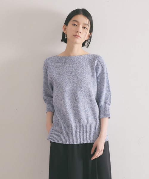 qualite（カリテ）の「ギマコットンボートネックニット（ニット/セーター・レディース・オフホワイト/チャコールグレー/ブルー・フリー）」の3枚目の写真