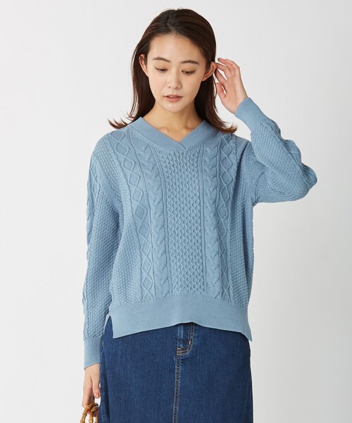 J.PRESS(ジェイプレス)の「【洗える】ギザマーセライズコットン Vネック ニット(ニット/セーター・レディース・ダルブルー系/ホワイト系/ベージュ系・T13/T15)」の3枚目の写真