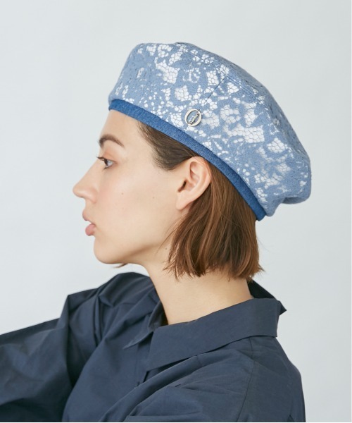 Chapeau d' O(シャポードオー)の「Chapeau d' O Flower Lace Denim Beret(ハンチング/ベレー帽・レディース・ブルー/ホワイト/ブラック・M/57.5cm)」の6枚目の写真