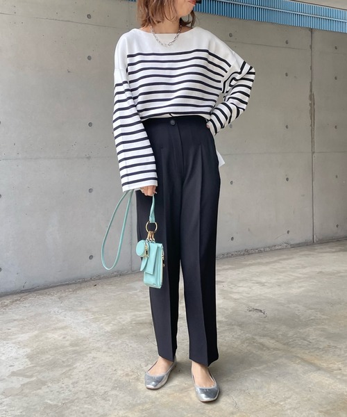 DouDou（ドゥドゥ）の「パネルボーダーニットプルオーバー（ニット/セーター・レディース・ブラック/ネイビー・FREE）」の3枚目の写真