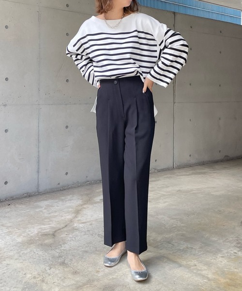 DouDou（ドゥドゥ）の「パネルボーダーニットプルオーバー（ニット/セーター・レディース・ブラック/ネイビー・FREE）」の5枚目の写真