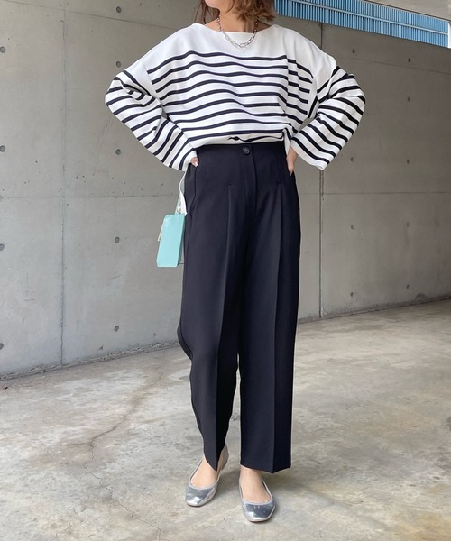 DouDou（ドゥドゥ）の「パネルボーダーニットプルオーバー（ニット/セーター・レディース・ブラック/ネイビー・FREE）」の6枚目の写真