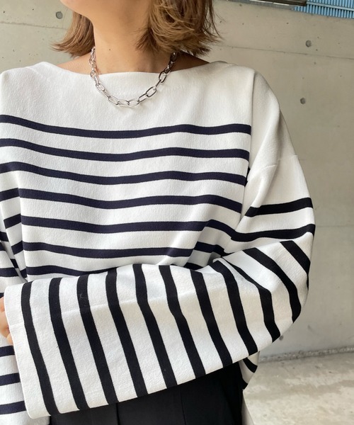 DouDou（ドゥドゥ）の「パネルボーダーニットプルオーバー（ニット/セーター・レディース・ブラック/ネイビー・FREE）」の19枚目の写真