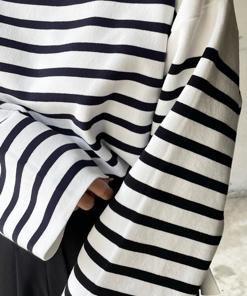 DouDou（ドゥドゥ）の「パネルボーダーニットプルオーバー（ニット/セーター・レディース・ブラック/ネイビー・FREE）」の21枚目の写真