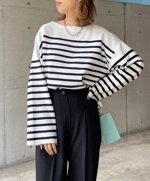 DouDou（ドゥドゥ）の「パネルボーダーニットプルオーバー（ニット/セーター・レディース・ブラック/ネイビー・FREE）」の22枚目の写真