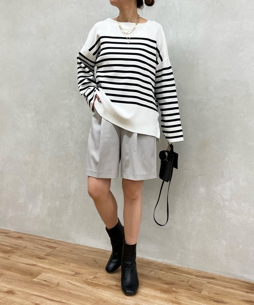 DouDou（ドゥドゥ）の「パネルボーダーニットプルオーバー（ニット/セーター・レディース・ブラック/ネイビー・FREE）」の16枚目の写真