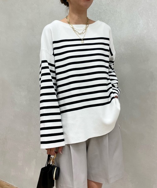 DouDou（ドゥドゥ）の「パネルボーダーニットプルオーバー（ニット/セーター・レディース・ブラック/ネイビー・FREE）」の7枚目の写真