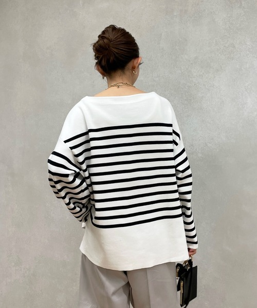 DouDou（ドゥドゥ）の「パネルボーダーニットプルオーバー（ニット/セーター・レディース・ブラック/ネイビー・FREE）」の8枚目の写真