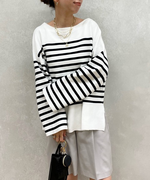 DouDou（ドゥドゥ）の「パネルボーダーニットプルオーバー（ニット/セーター・レディース・ブラック/ネイビー・FREE）」の11枚目の写真