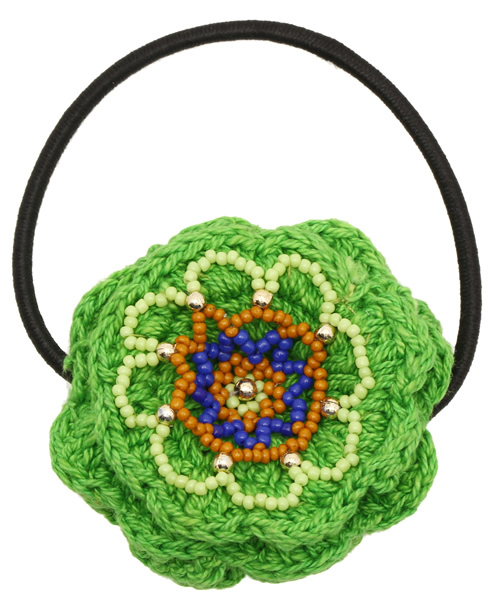 チャイハネ（チャイハネ）の「【チャイハネ】フラワークロッシュヘアゴム（ヘアゴム・レディース・ホワイト/グリーン/ブルー/レッド/ブラウン/ピンク/ライトブルー/イエロー/アクア・FREE）」の3枚目の写真