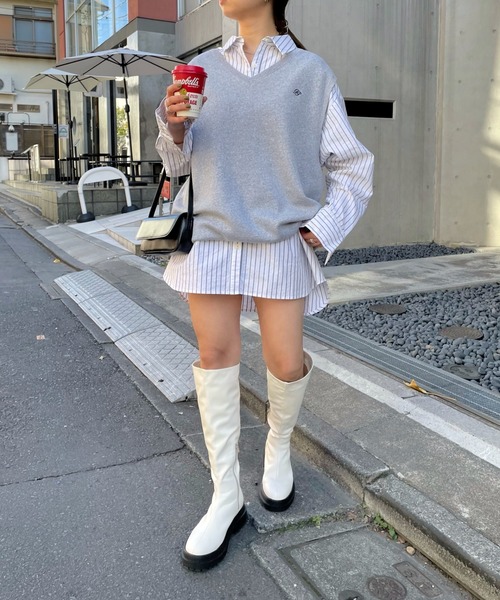 WHO'S WHO gallery(フーズフーギャラリー)の「タンクソールロングブーツ(ブーツ・レディース・ブラック/オフホワイト・LARGE/MEDIUM)」の6枚目の写真