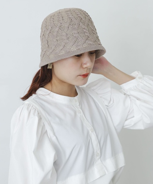 SENSE OF PLACE by URBAN RESEARCH(センスオブプレイスバイアーバンリサーチ)の「柄編みチューリップハット(ハット・レディース・ブラック/ベージュ/ホワイト/オレンジ・ONE)」の3枚目の写真