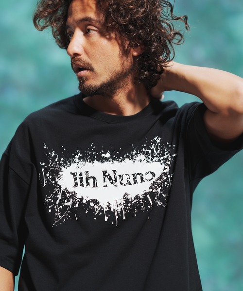 Jih Nunc(ジーヌンク)の「mt7714-プリントTシャツ - LOGO SPLUSH -(Tシャツ/カットソー・メンズ・ホワイト/ブラック・S/M/L)」の2枚目の写真