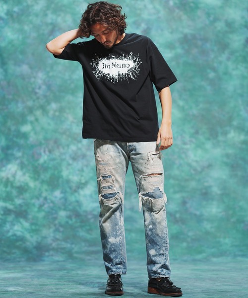 Jih Nunc(ジーヌンク)の「mt7714-プリントTシャツ - LOGO SPLUSH -(Tシャツ/カットソー・メンズ・ホワイト/ブラック・S/M/L)」の4枚目の写真