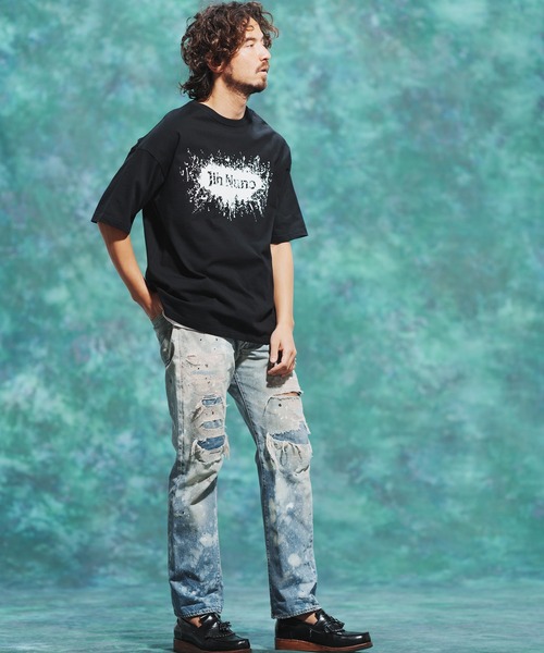 Jih Nunc(ジーヌンク)の「mt7714-プリントTシャツ - LOGO SPLUSH -(Tシャツ/カットソー・メンズ・ホワイト/ブラック・S/M/L)」の11枚目の写真