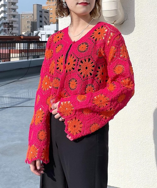 PAGEBOY（ページボーイ）の「バイカラークロシェライクカーディガン（カーディガン/ボレロ・レディース・スカイブルー/ブラック/コーラル・FREE）」の11枚目の写真