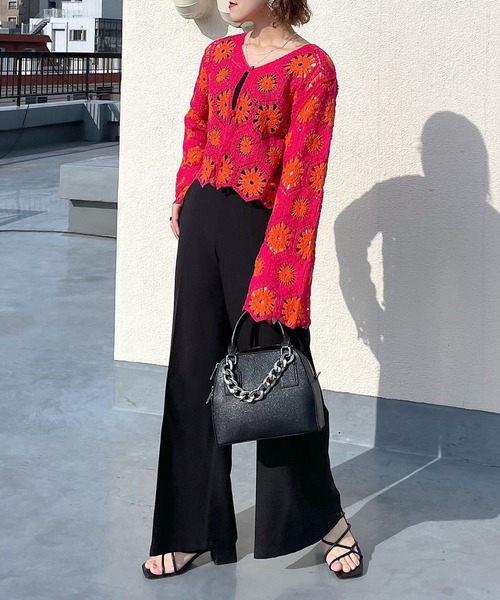 PAGEBOY（ページボーイ）の「バイカラークロシェライクカーディガン（カーディガン/ボレロ・レディース・スカイブルー/ブラック/コーラル・FREE）」の12枚目の写真