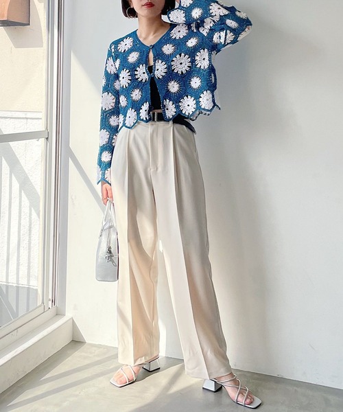 PAGEBOY（ページボーイ）の「バイカラークロシェライクカーディガン（カーディガン/ボレロ・レディース・スカイブルー/ブラック/コーラル・FREE）」の8枚目の写真