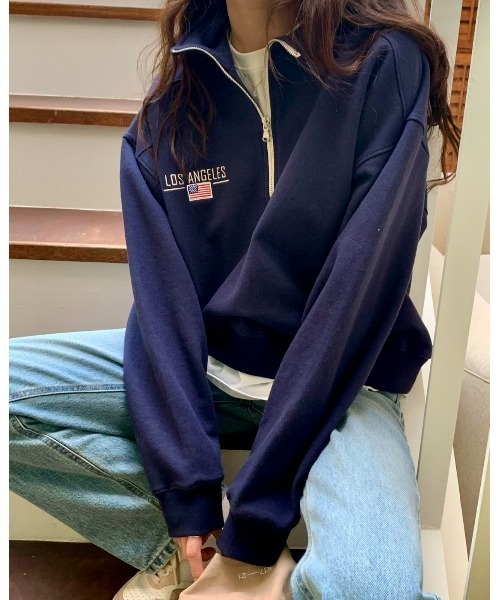 MINS MINIS（ミンスミニス）の「LA刺繍ハーフジップスウェット（スウェット・レディース・ライトグレー/ネイビー/グリーン・FREE）」の3枚目の写真