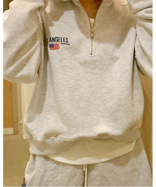 MINS MINIS（ミンスミニス）の「LA刺繍ハーフジップスウェット（スウェット・レディース・ライトグレー/ネイビー/グリーン・FREE）」の6枚目の写真