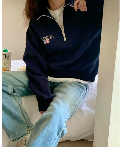 MINS MINIS（ミンスミニス）の「LA刺繍ハーフジップスウェット（スウェット・レディース・ライトグレー/ネイビー/グリーン・FREE）」の7枚目の写真