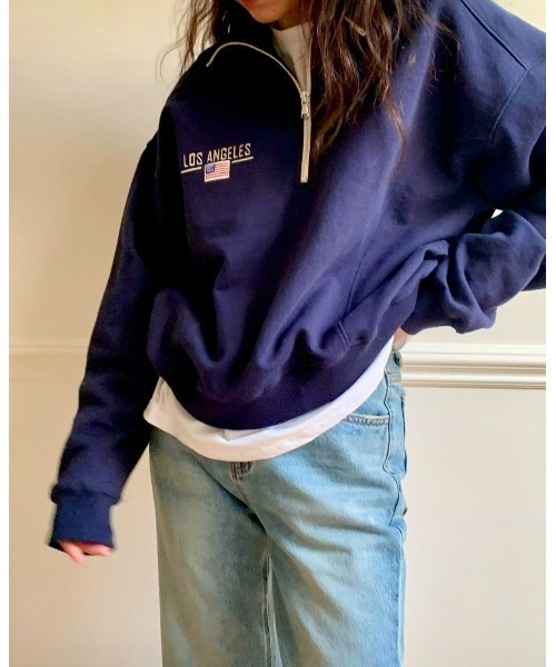 MINS MINIS（ミンスミニス）の「LA刺繍ハーフジップスウェット（スウェット・レディース・ライトグレー/ネイビー/グリーン・FREE）」の9枚目の写真