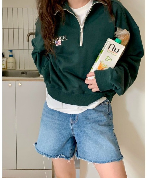 MINS MINIS（ミンスミニス）の「LA刺繍ハーフジップスウェット（スウェット・レディース・ライトグレー/ネイビー/グリーン・FREE）」の11枚目の写真