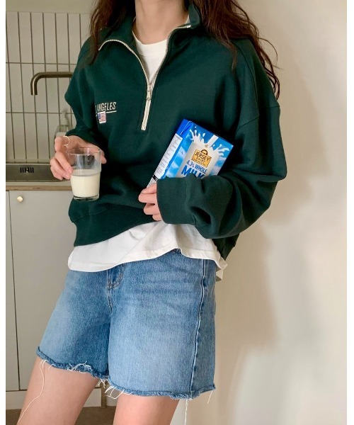 MINS MINIS（ミンスミニス）の「LA刺繍ハーフジップスウェット（スウェット・レディース・ライトグレー/ネイビー/グリーン・FREE）」の12枚目の写真