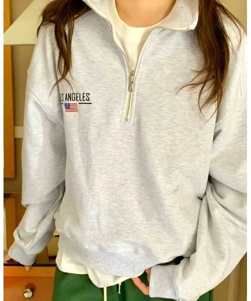 MINS MINIS（ミンスミニス）の「LA刺繍ハーフジップスウェット（スウェット・レディース・ライトグレー/ネイビー/グリーン・FREE）」の14枚目の写真