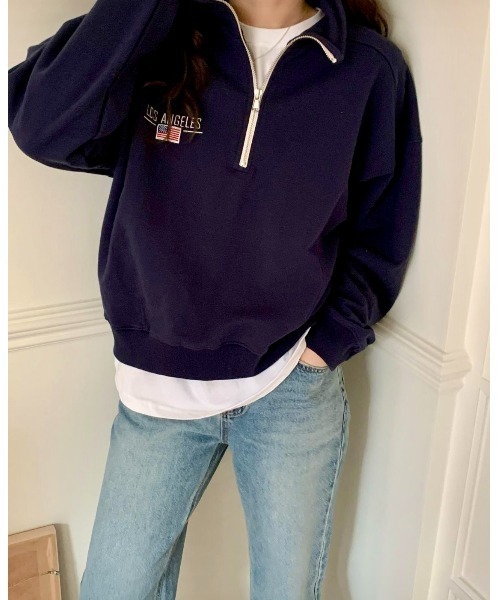 MINS MINIS（ミンスミニス）の「LA刺繍ハーフジップスウェット（スウェット・レディース・ライトグレー/ネイビー/グリーン・FREE）」の17枚目の写真