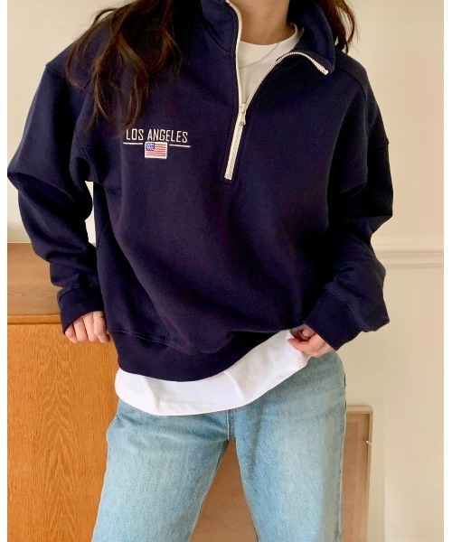 MINS MINIS（ミンスミニス）の「LA刺繍ハーフジップスウェット（スウェット・レディース・ライトグレー/ネイビー/グリーン・FREE）」の18枚目の写真