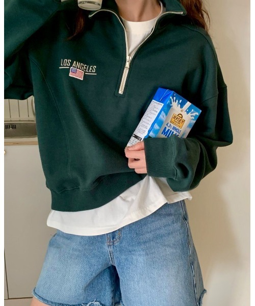 MINS MINIS（ミンスミニス）の「LA刺繍ハーフジップスウェット（スウェット・レディース・ライトグレー/ネイビー/グリーン・FREE）」の19枚目の写真