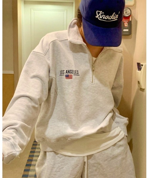 MINS MINIS（ミンスミニス）の「LA刺繍ハーフジップスウェット（スウェット・レディース・ライトグレー/ネイビー/グリーン・FREE）」の20枚目の写真