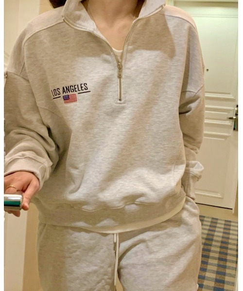 MINS MINIS（ミンスミニス）の「LA刺繍ハーフジップスウェット（スウェット・レディース・ライトグレー/ネイビー/グリーン・FREE）」の21枚目の写真