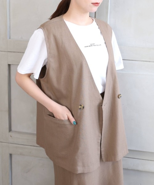 moment+（モーメントプラス）の「コットンリネンセットアップ（ノーカラージレベスト＆マーメイドフレアスカート）（セットアップ・レディース・ベージュ/カーキ/モカ/ナチュラル・M）」の8枚目の写真