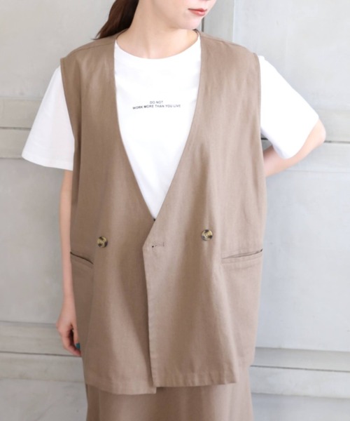 moment+（モーメントプラス）の「コットンリネンセットアップ（ノーカラージレベスト＆マーメイドフレアスカート）（セットアップ・レディース・ベージュ/カーキ/モカ/ナチュラル・M）」の9枚目の写真